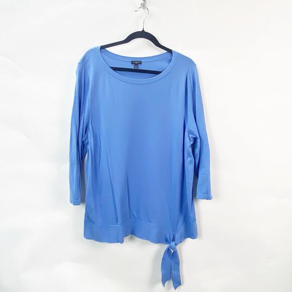 Talbots 2X Plus Womens Blue Knit Tie Waist Pullover Top - Picture 1 of 7